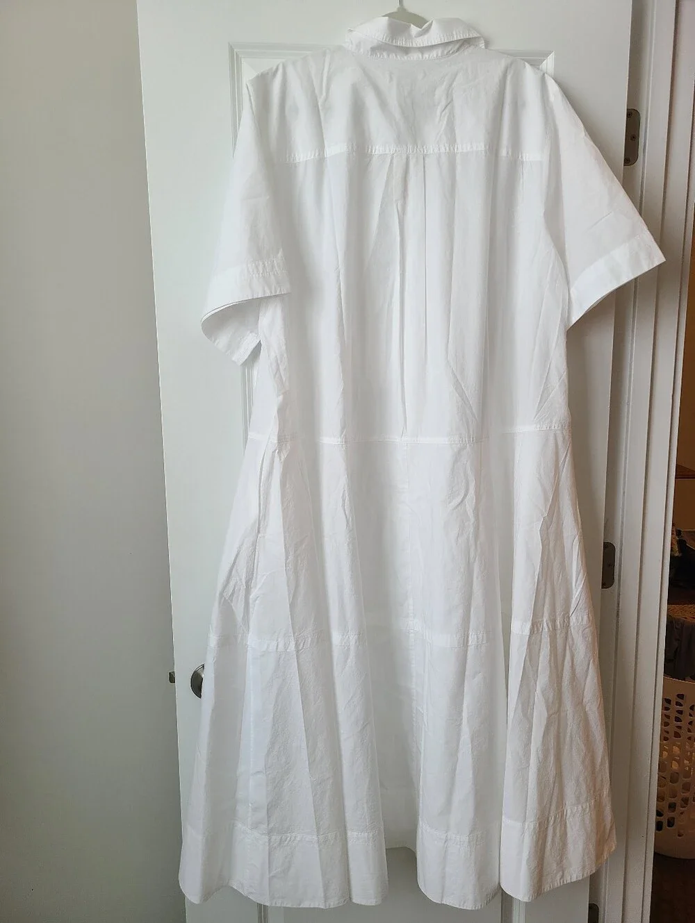 Banana Republic Cotton White Poplin Trapeze Button Down Maxi Shirt Dress - Picture 5 of 8